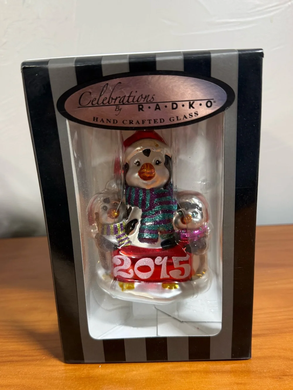 Celebrations by Radko 2015 Penguin Glass Ornament Collectible Holiday Christmas